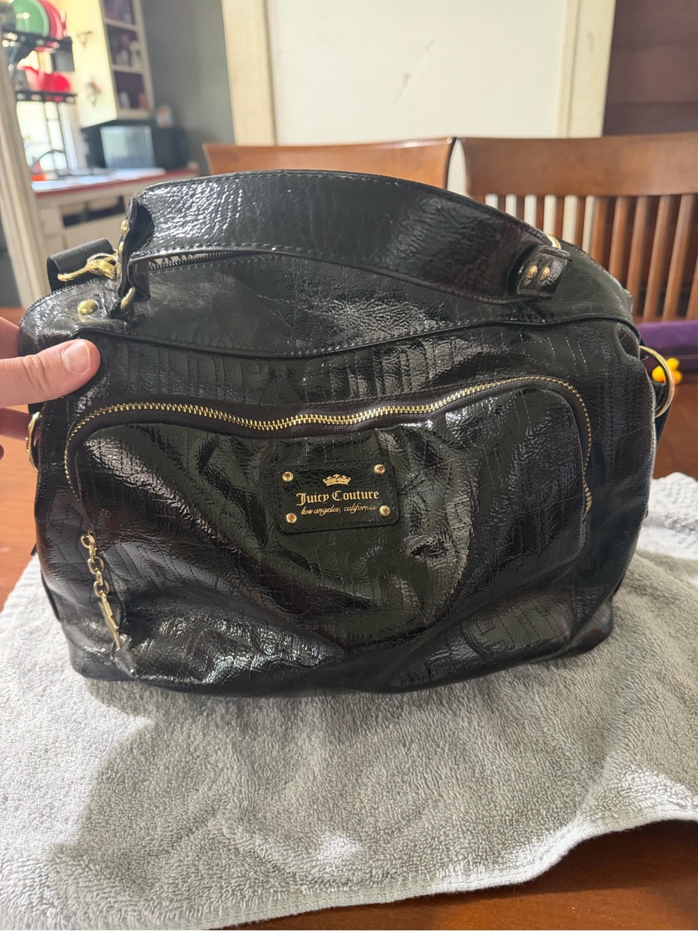 Juicy Couture Black Patent Satchel with Gold Hardware